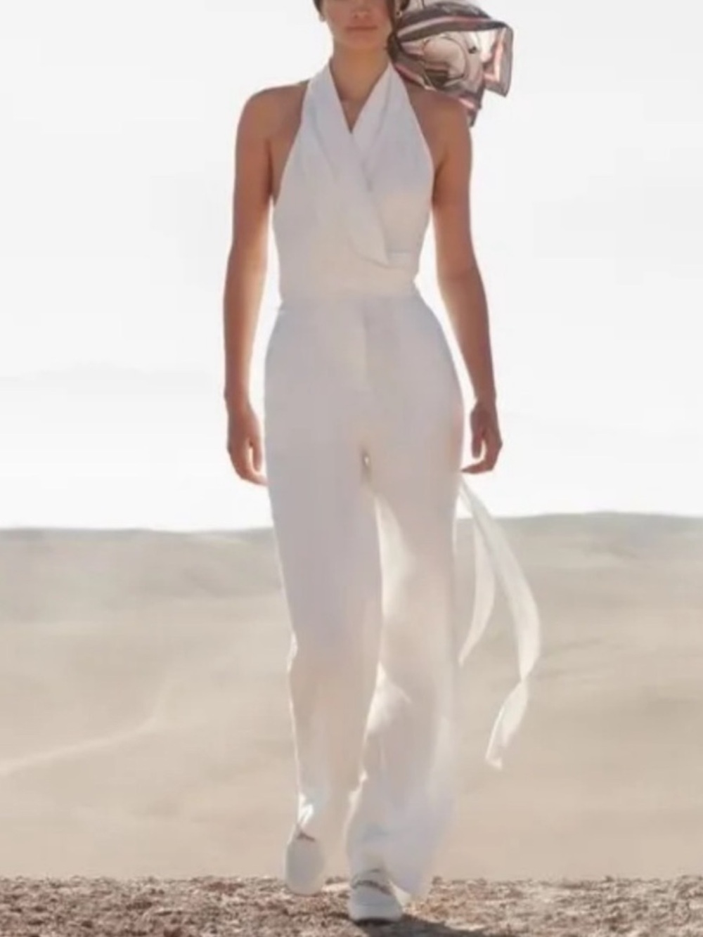Reiss White Carmen Halter Neck Linen Blend Jumpsuit